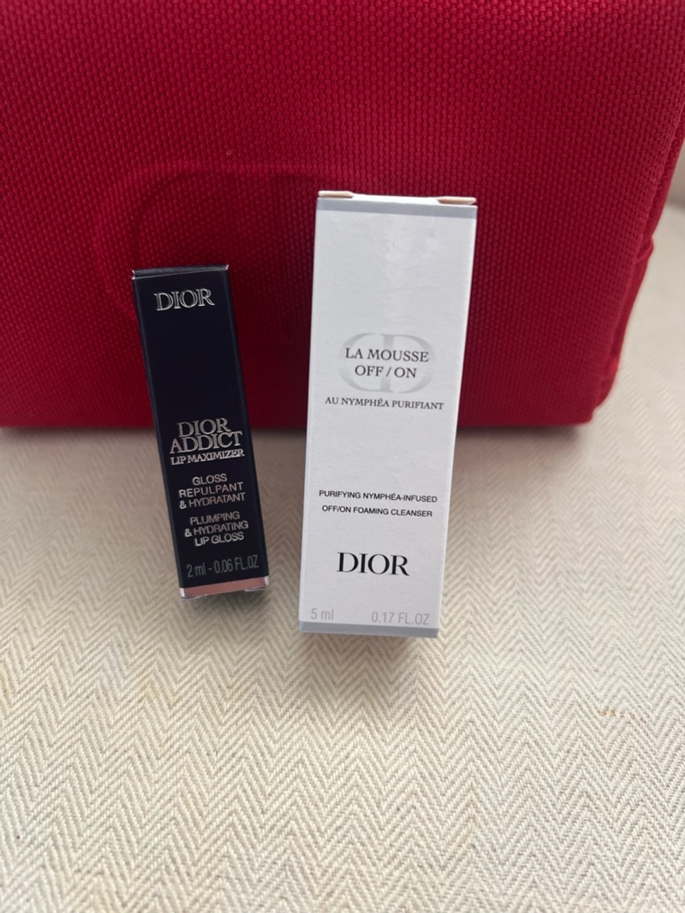 Christian Dior Red Cosmetic pouch & Samples